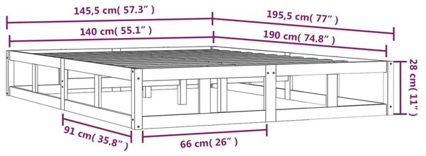 VidaXL Πλαίσιο Κρεβατιού Μαύρο 140 x 190 εκ. από Μασίφ Ξύλο