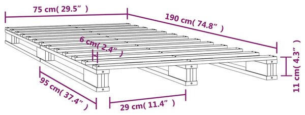 VidaXL Κρεβάτι Παλέτες Λευκό 75 x 190 εκ. Μασίφ Πεύκο Small Single