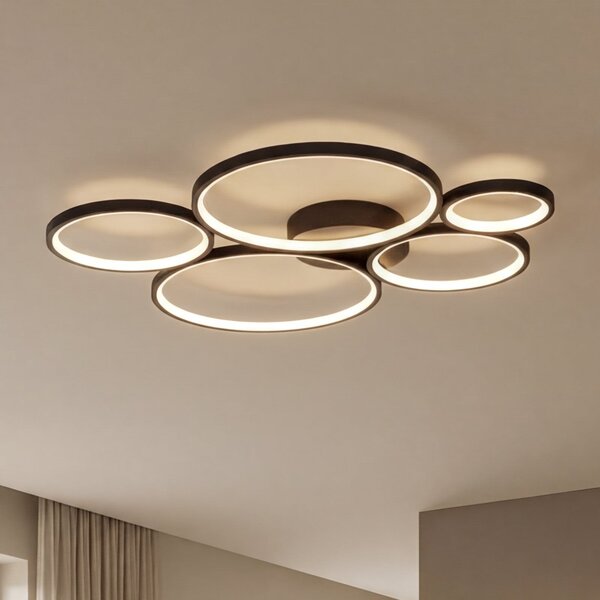 Trio Lighting Φωτιστικό οροφής Rondo LED, μαύρο ματ, ρυθμιζόμενος, Μαύρο, Σαλόνι / τραπεζαρία, Μέταλλο, σύγχρονο