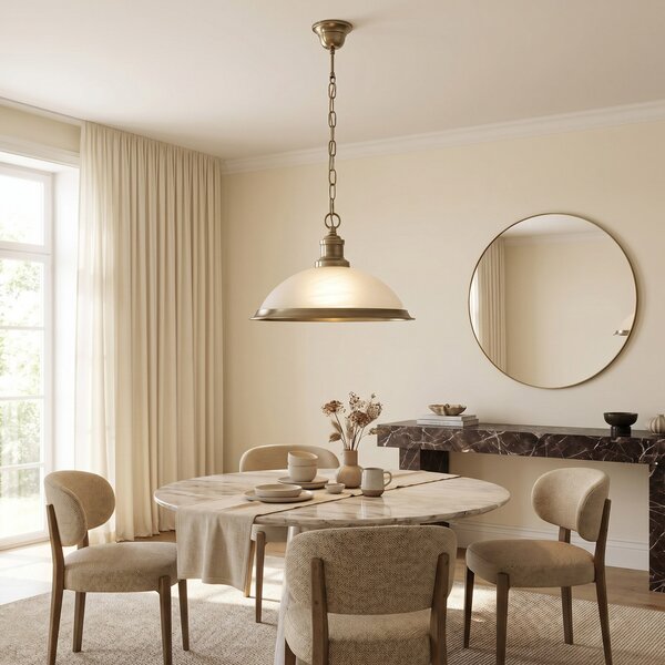 Searchlight Γυάλινο κρεμαστό φωτιστικό Bistro, 1-φωτεινό, ορείχαλκος αντίκα, ρυθμιζόμενος, Μπρούτζινο / Αντικέ ορείχαλκου, Σαλόνι / τραπεζαρία, Μέταλλο, Αντίκα