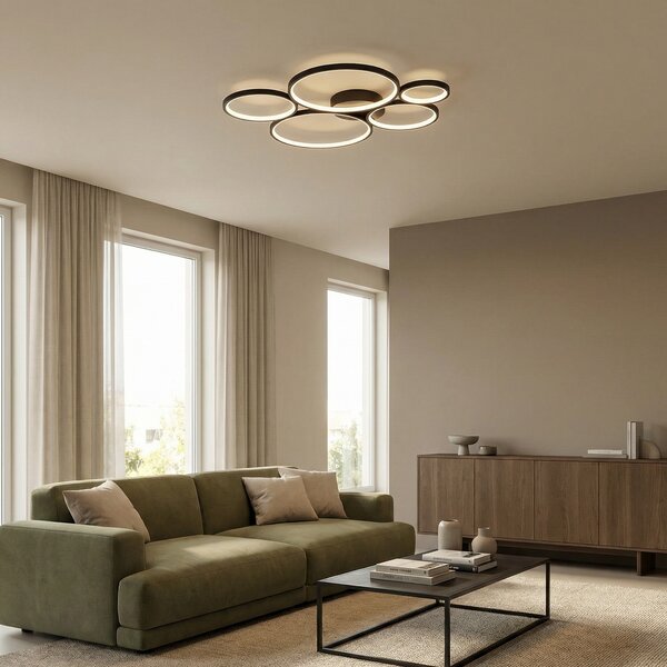 Trio Lighting Φωτιστικό οροφής Rondo LED, μαύρο ματ, ρυθμιζόμενος, Μαύρο, Σαλόνι / τραπεζαρία, Μέταλλο, σύγχρονο