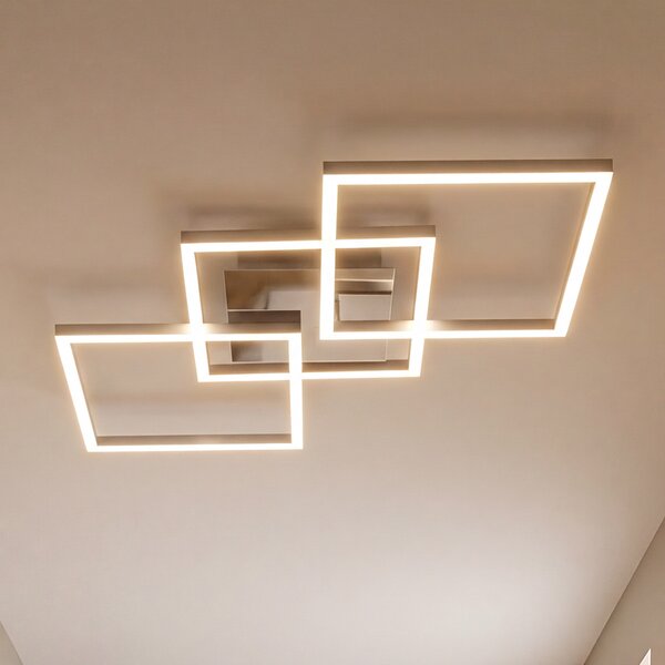 Briloner Φωτιστικό οροφής LED Frame step-dim chrome-alu 76x37cm, ρυθμιζόμενος, Μεταλλικό, Σαλόνι / τραπεζαρία, Μέταλλο, σύγχρονο, Οροφή γωνιακή άμεση