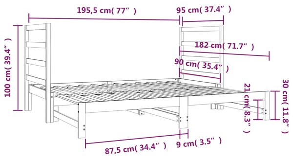 VidaXL Καναπές Κρεβάτι Συρόμενος Μαύρος 2x(90x190) εκ. από Μασίφ Πεύκο