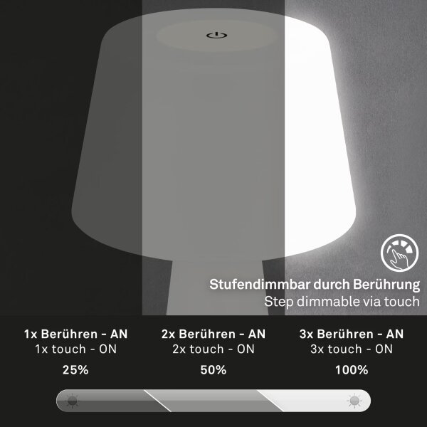 Brilo - LED Dimmable επαναφορτιζόμενο επιτραπέζιο φωτιστικό εξωτερικού χώρου LED/3,5W/5V IP44 λευκό