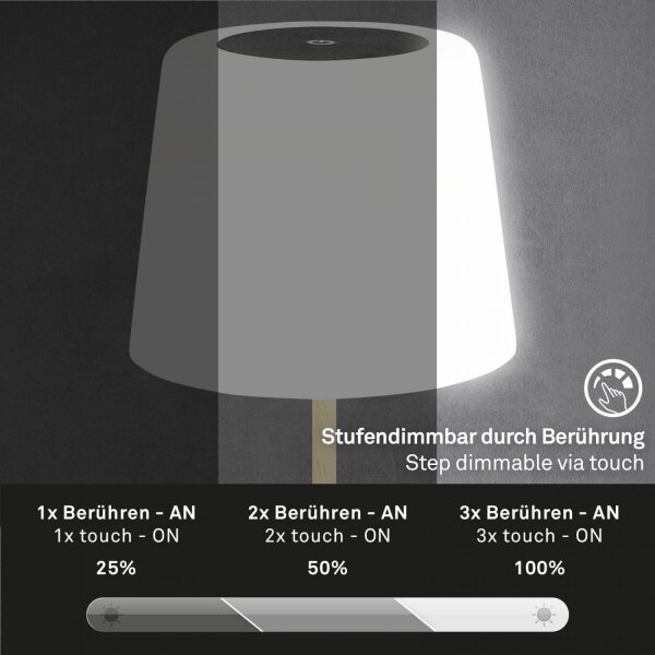 Brilo - LED Dimmable επαναφορτιζόμενο επιτραπέζιο φωτιστικό COMPA LED/3W/5V IP44 μαύρο