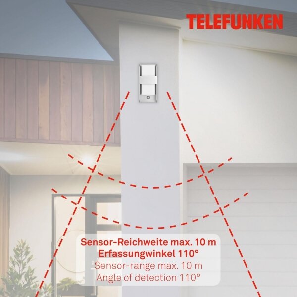 Telefunken 321104TF-Επιτοίχιο φωτιστικό εξωτερικού χώρου με αισθητήρα 1xE27/12W/230V IP44 λευκό