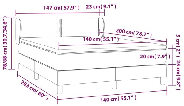 VidaXL Κρεβάτι Boxspring με Στρώμα Σκούρο Καφέ 140x200 εκ Υφασμάτινο