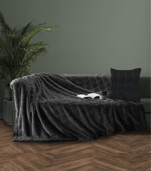 Ριχτάρι Faux Fur-Polyester Διθέσιος 180x250εκ. & Μαξιλαροθήκη Nola1 Dark Grey Makis Tselios