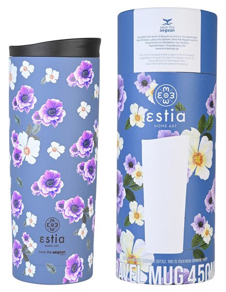 ESTIA ΘΕΡΜΟΣ TRAVEL MUG SAVE THE AEGEAN 450ml GARDEN BLUE