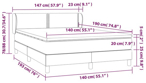 VidaXL Κρεβάτι Boxspring με Στρώμα Σκούρο Γκρι 140x190 εκ. Βελούδινο