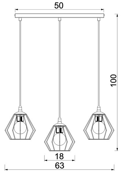 Κρεμαστό φωτιστικό οροφής LETI 3xE27/15W/230W μαύρο