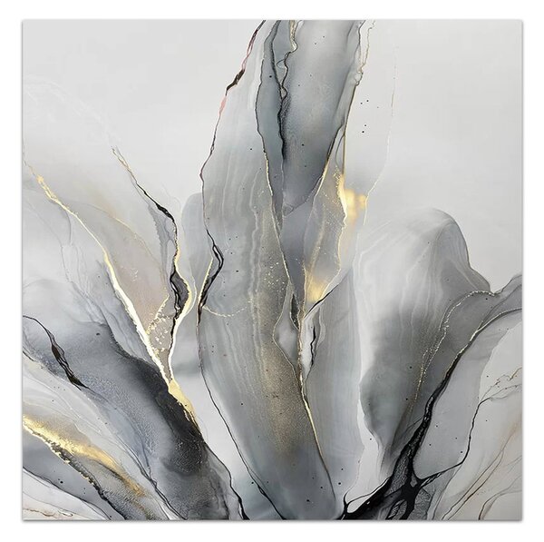 Πίνακας σε καμβά "Abstract Grey Leaves" Megapap ψηφιακής εκτύπωσης 100x100x3εκ