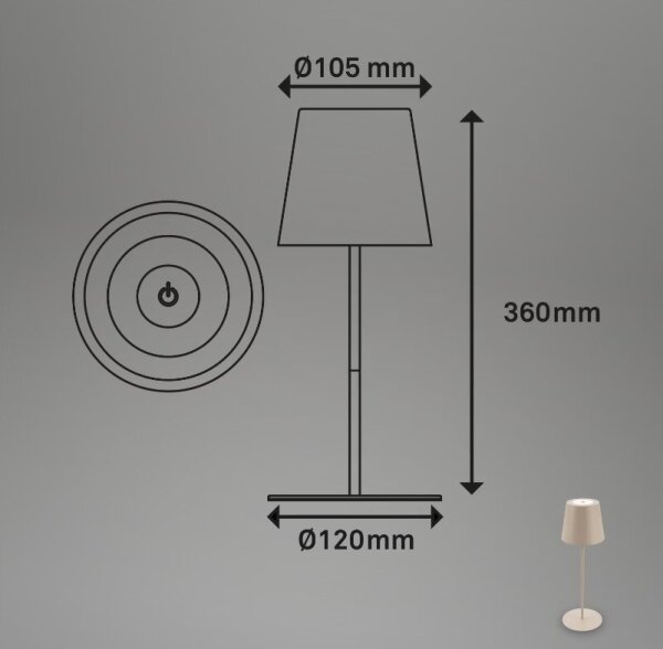 Briloner 7508011 - LED Dimmable επαναφορτιζόμενο επιτραπέζιο φωτιστικό LED/2,5W/5V IP44 μπεζ