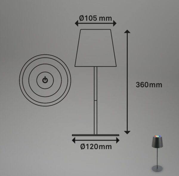 Briloner 7507015 - LED RGBW Dimmable επαναφορτιζόμενο επιτραπέζιο φωτιστικό LED/2,5W/5V IP44 ανθρακί