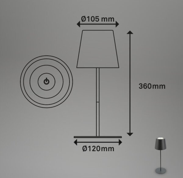 Briloner 7508015 - LED Dimmable επαναφορτιζόμενο επιτραπέζιο φωτιστικό LED/2,5W/5V IP44 ανθρακί