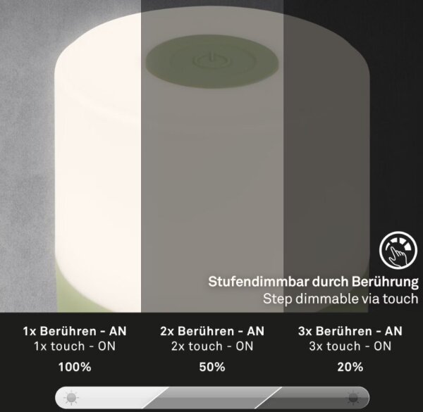 Briloner 7461019 - LED Dimmable επαναφορτιζόμενο επιτραπέζιο φωτιστικό LED/2W/5V IP44 πράσινο