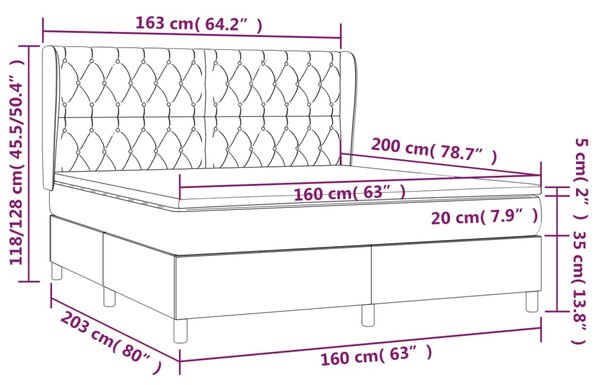 VidaXL Κρεβάτι Boxspring με Στρώμα Σκούρο Καφέ 160x200 εκ Υφασμάτινο