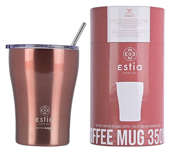 Θερμός Coffee Mug 350ml με Καλαμάκι ESTIA Save the Aegean Rose Gold