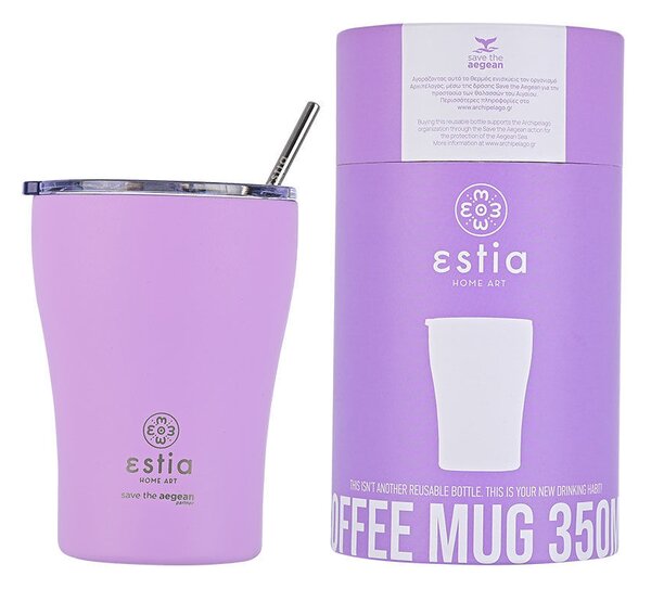 Θερμός Coffee Mug 350ml με Καλαμάκι ESTIA Save the Aegean Lavender Purple