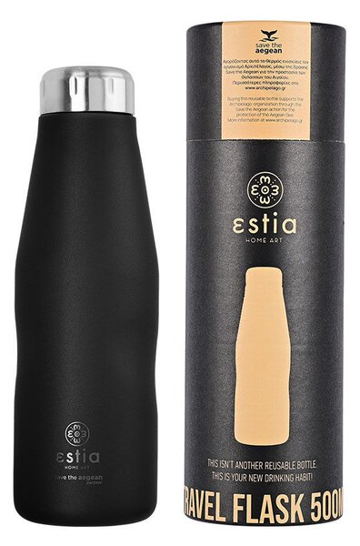 Θερμός-Μπουκάλι Ανοξείδωτο Midnight Black Flask Save The Aegean Estia 500ml-7x7x22,3εκ. 01-7799