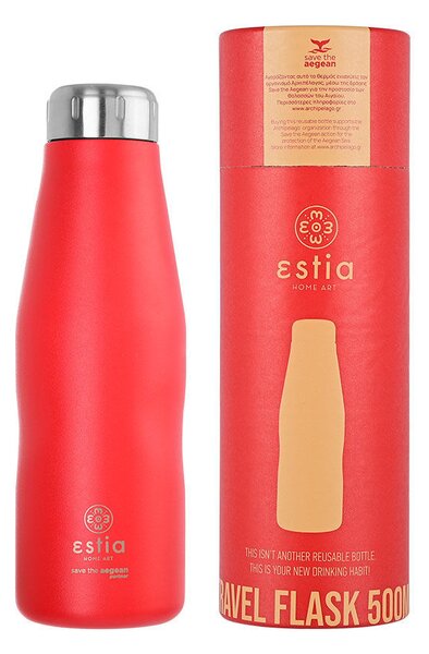 Μπουκάλι Θερμός Travel Flask Save The Aegean Scarlet Red 500ml - Estia