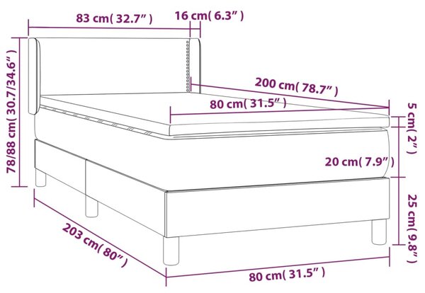 VidaXL Κρεβάτι Boxspring με Στρώμα Γκρι 80 x 200 εκ. Συνθετικό Δέρμα