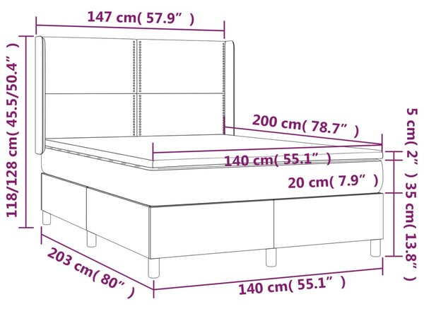 VidaXL Κρεβάτι Boxspring με Στρώμα Ανοιχτό Γκρι 140x200 εκ. Υφασμάτινο