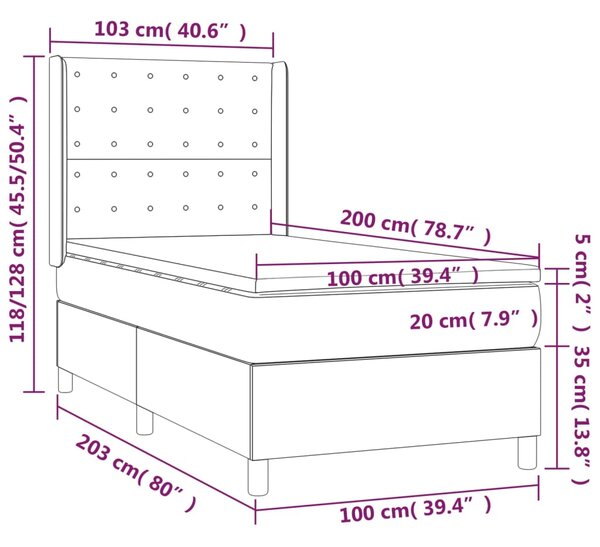 VidaXL Κρεβάτι Boxspring με Στρώμα Καπουτσίνο 100x200εκ.από Συνθ.Δέρμα