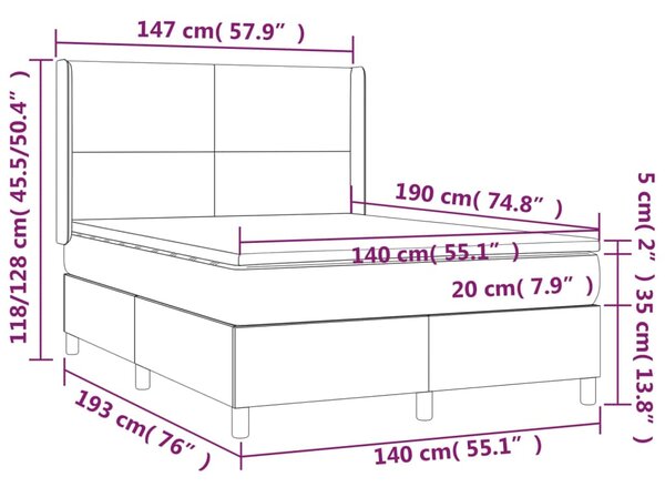 VidaXL Κρεβάτι Boxspring με Στρώμα Καπουτσίνο 140x190εκ.από Συνθ.Δέρμα