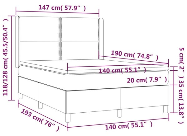 VidaXL Κρεβάτι Boxspring με Στρώμα Καπουτσίνο 140x190εκ.από Συνθ.Δέρμα