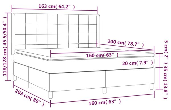 VidaXL Κρεβάτι Boxspring με Στρώμα Σκούρο Γκρι 160x200 εκ Υφασμάτινο