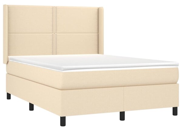 VidaXL Κρεβάτι Boxspring με Στρώμα & LED Κρεμ 140x200 εκ. Υφασμάτινο