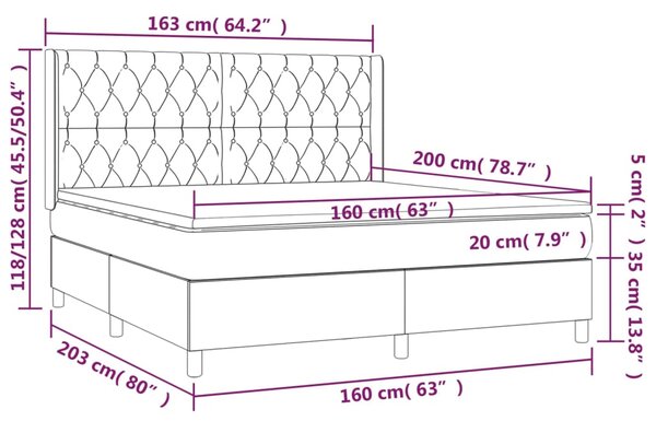 VidaXL Κρεβάτι Boxspring με Στρώμα Σκούρο Καφέ 160x200 εκ Υφασμάτινο