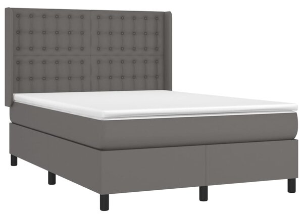 VidaXL Κρεβάτι Boxspring με Στρώμα & LED Γκρι 140x190 εκ. Συνθ. Δέρμα