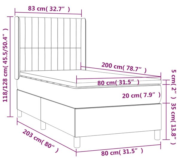 VidaXL Κρεβάτι Boxspring με Στρώμα Σκούρο Πράσινο 80x200 εκ. Βελούδινο