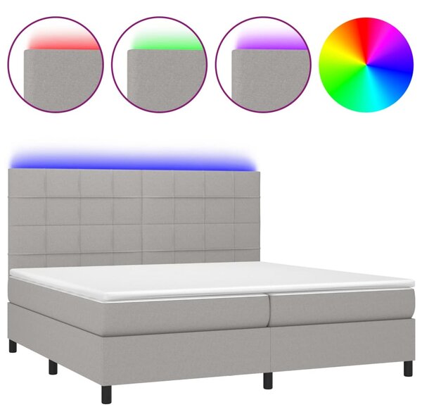 VidaXL Κρεβάτι Boxspring με Στρώμα & LED Αν.Γκρι 200x200εκ. Υφασμάτινο