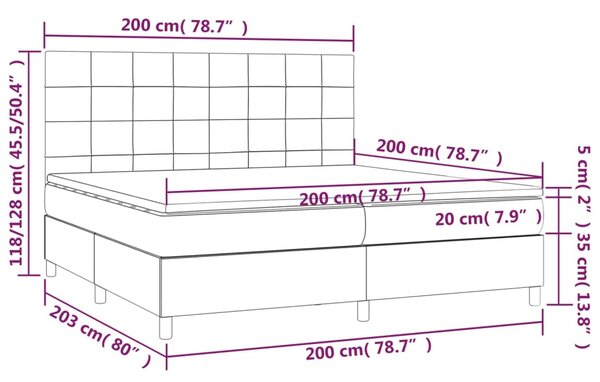 VidaXL Κρεβάτι Boxspring με Στρώμα & LED Σκ. Μπλε 200x200εκ. Βελούδινο