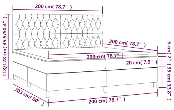 VidaXL Κρεβάτι Boxspring με Στρώμα & LED Σκ.Γκρι 200x200εκ. Υφασμάτινο