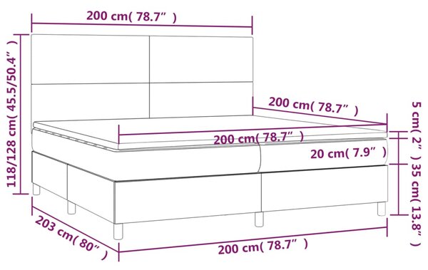 VidaXL Κρεβάτι Boxspring με Στρώμα & LED Γκρι 200x200 εκ. Συνθ. Δέρμα