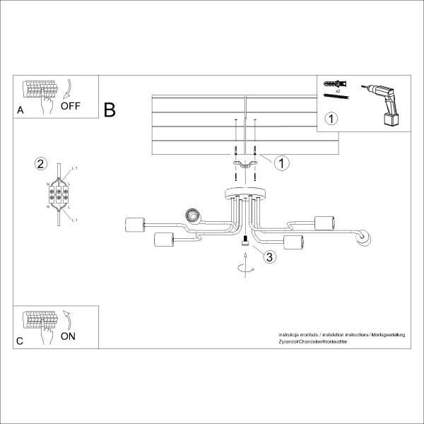 Sollux SL.1670 - Πλαφονιέρα οροφής TIMBO 6xE27/15W/230V μαύρο/μπεζ/οξιά