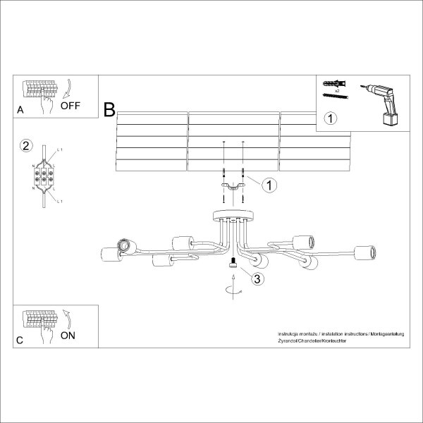 Sollux SL.1671 - Πλαφονιέρα οροφής TIMBO 8xE27/15W/230V μαύρο/μπεζ/οξιά