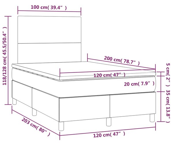 VidaXL Κρεβάτι Boxspring Στρώμα&LED Καπουτσίνο 120x200 εκ. Συνθ. Δέρμα