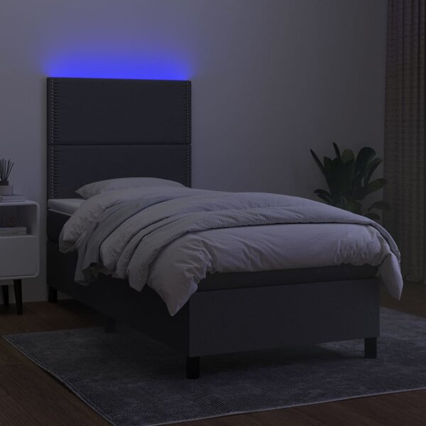 VidaXL Κρεβάτι Boxspring με Στρώμα & LED Σκ.Γκρι 80x200 εκ. Υφασμάτινο