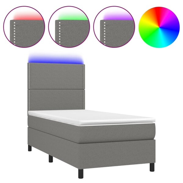 VidaXL Κρεβάτι Boxspring με Στρώμα & LED Σκ.Γκρι 80x200 εκ. Υφασμάτινο