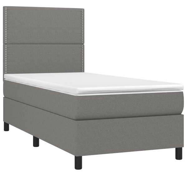 VidaXL Κρεβάτι Boxspring με Στρώμα & LED Σκ.Γκρι 80x200 εκ. Υφασμάτινο