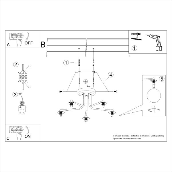 Sollux SL.1660 - Κρεμαστό φωτιστικό ASTRAL 5xG9/8W/230V λευκό