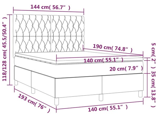 VidaXL Κρεβάτι Boxspring με Στρώμα & LED Μαύρο 140x190 εκ. Βελούδινο