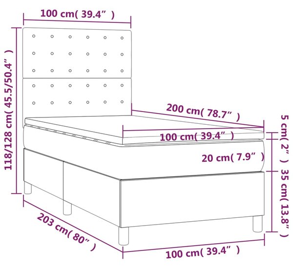 VidaXL Κρεβάτι Boxspring Στρώμα&LED Καπουτσίνο 100x200 εκ. Συνθ. Δέρμα