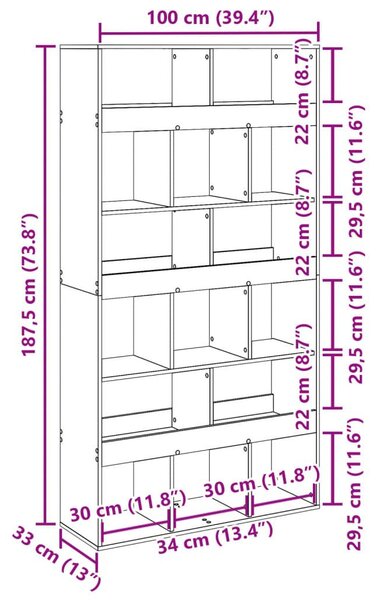 Βιβλιοθήκη/Διαχωριστικό Χώρου Δρυς 100x33x187,5 εκ. Επεξ. Ξύλο - Καφέ