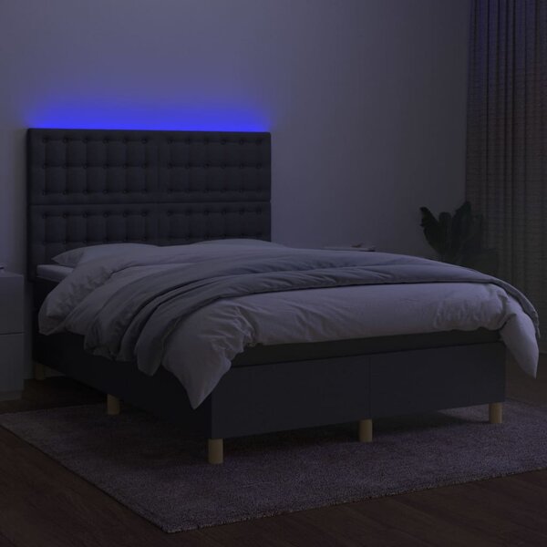 VidaXL Κρεβάτι Boxspring με Στρώμα & LED Σκ.Γκρι 140x200 εκ Υφασμάτινο